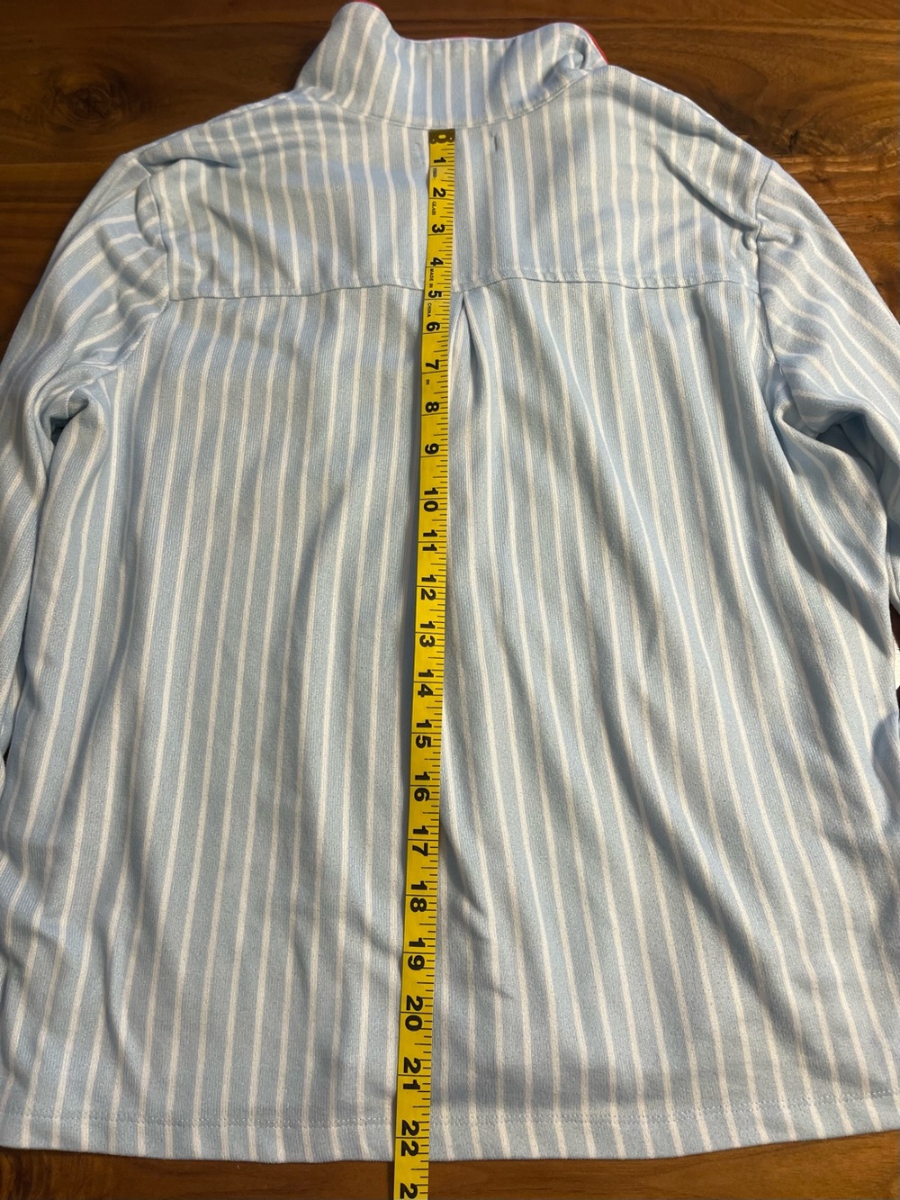 P.J. Salvage Light Blue and White Striped Pajama Set with Red Trim - Picture 7 of 15